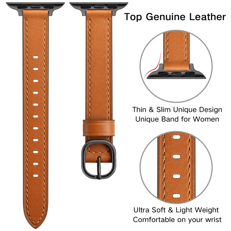 14mm Leather Watch Band For Apple Watch Series 9&8&7 41mm / SE 3&SE 2&6&SE&5&4 40mm / 3&2&1 38mm(Semi Oil Brown Black Buckle) by bashfashion