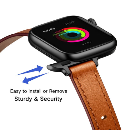 14mm Leather Watch Band For Apple Watch Series 9&8&7 41mm / SE 3&SE 2&6&SE&5&4 40mm / 3&2&1 38mm(Semi Oil Brown Black Buckle) by bashfashion