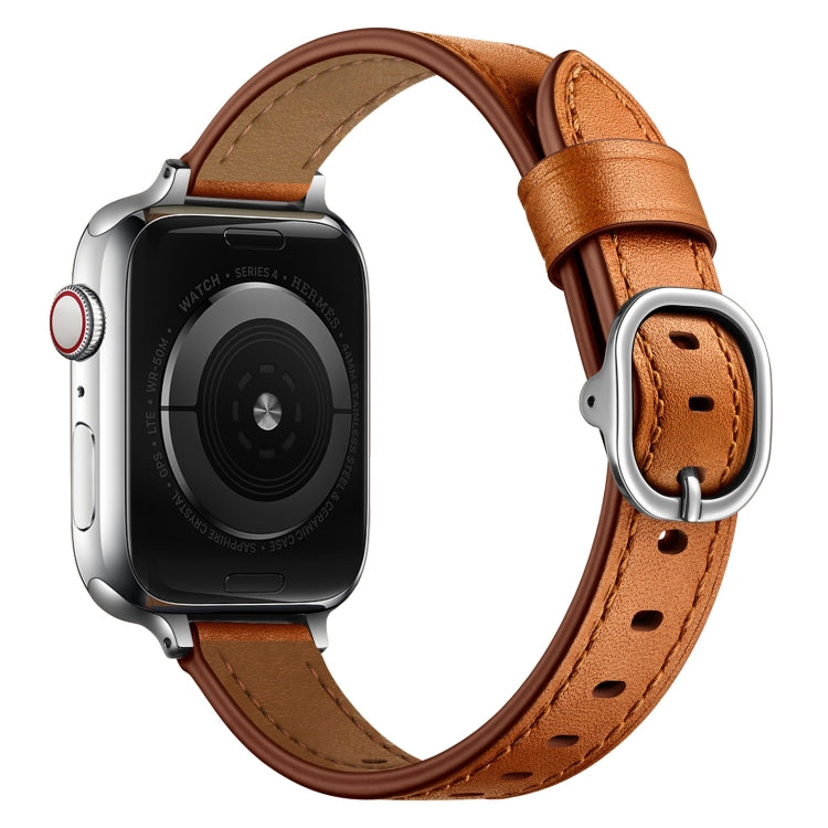 14mm Leather Watch Band For Apple Watch Series 9&8&7 41mm / SE 3&SE 2&6&SE&5&4 40mm / 3&2&1 38mm(Semi Oil Brown Silver Buckle) by bashfashion