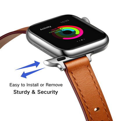 14mm Leather Watch Band For Apple Watch Series 9&8&7 41mm / SE 3&SE 2&6&SE&5&4 40mm / 3&2&1 38mm(Semi Oil Brown Silver Buckle) by bashfashion