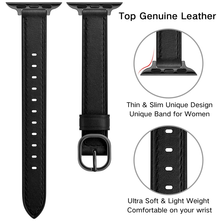 14mm Leather Watch Band For Apple Watch Series 9&8&7 41mm / SE 3&SE 2&6&SE&5&4 40mm / 3&2&1 38mm(Black Black Buckle) by bashfashion