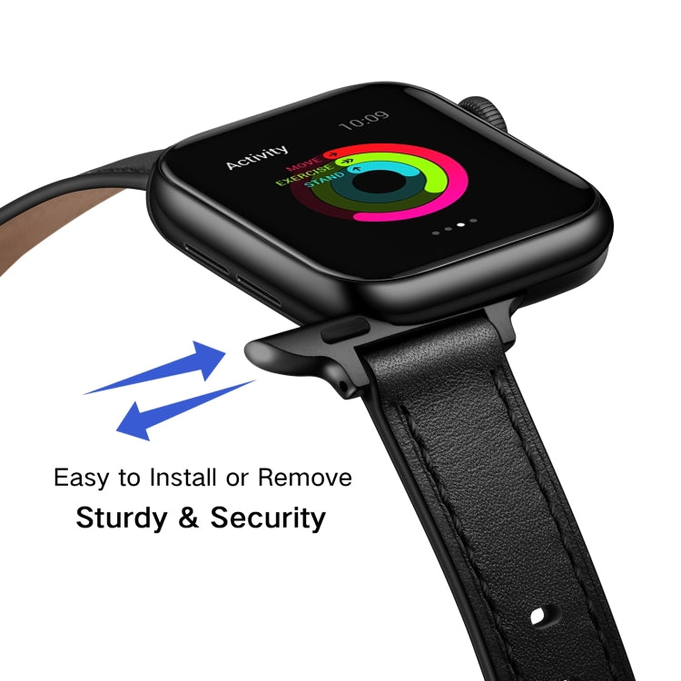 14mm Leather Watch Band For Apple Watch Series 9&8&7 41mm / SE 3&SE 2&6&SE&5&4 40mm / 3&2&1 38mm(Black Black Buckle) by bashfashion