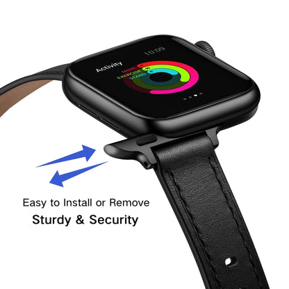14mm Leather Watch Band For Apple Watch Series 9&8&7 41mm / SE 3&SE 2&6&SE&5&4 40mm / 3&2&1 38mm(Black Black Buckle) by bashfashion