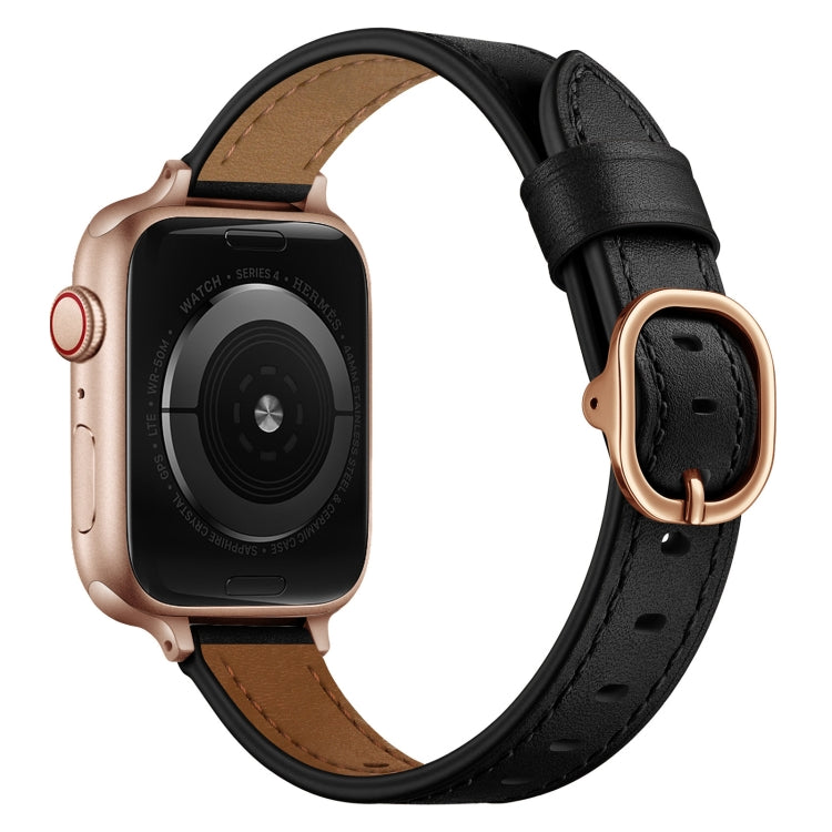 14mm Leather Watch Band For Apple Watch Series 9&8&7 41mm / SE 3&SE 2&6&SE&5&4 40mm / 3&2&1 38mm(Black Rose Gold Buckle) by bashfashion