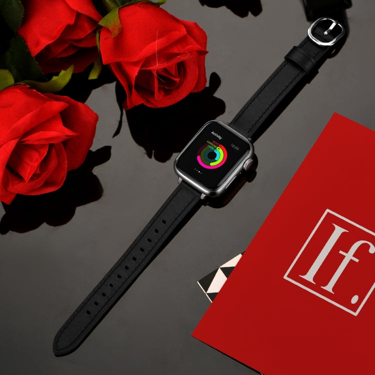 14mm Leather Watch Band For Apple Watch Series 9&8&7 41mm / SE 3&SE 2&6&SE&5&4 40mm / 3&2&1 38mm(Black Silver Buckle) by bashfashion