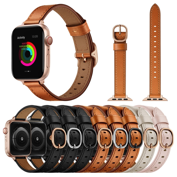 14mm Leather Watch Band For Apple Watch Series 9&8&7 41mm / SE 3&SE 2&6&SE&5&4 40mm / 3&2&1 38mm(Semi Oil Brown Silver Buckle) by bashfashion
