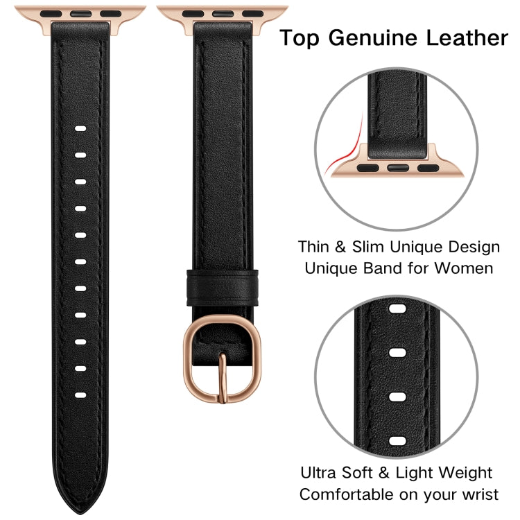 14mm Leather Watch Band For Apple Watch Ultra 49mm&Watch Ultra 2 49mm / Series 9&8&7 45mm / SE 3&SE 2&6&SE&5&4 44mm / 3&2&1 42mm(Black Rose Gold Buckle) by bashfashion