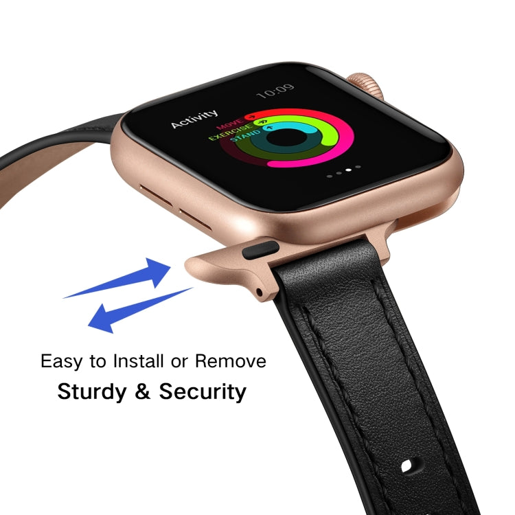 14mm Leather Watch Band For Apple Watch Ultra 49mm&Watch Ultra 2 49mm / Series 9&8&7 45mm / SE 3&SE 2&6&SE&5&4 44mm / 3&2&1 42mm(Black Rose Gold Buckle) by bashfashion