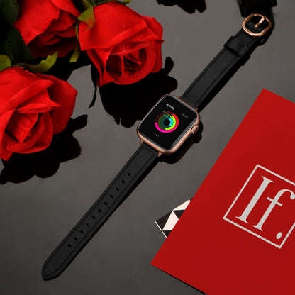 14mm Leather Watch Band For Apple Watch Ultra 49mm&Watch Ultra 2 49mm / Series 9&8&7 45mm / SE 3&SE 2&6&SE&5&4 44mm / 3&2&1 42mm(Black Rose Gold Buckle) by bashfashion