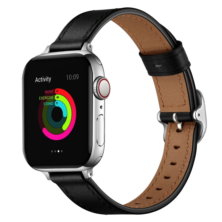 14mm Leather Watch Band For Apple Watch Ultra 49mm&Watch Ultra 2 49mm / Series 9&8&7 45mm / SE 3&SE 2&6&SE&5&4 44mm / 3&2&1 42mm(Black Silver Buckle) by bashfashion