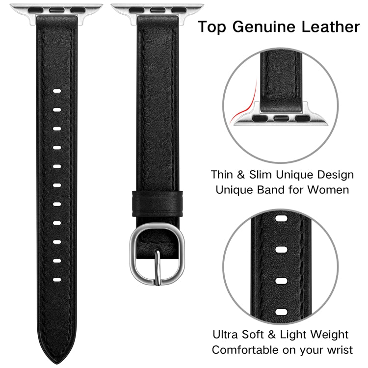 14mm Leather Watch Band For Apple Watch Ultra 49mm&Watch Ultra 2 49mm / Series 9&8&7 45mm / SE 3&SE 2&6&SE&5&4 44mm / 3&2&1 42mm(Black Silver Buckle) by bashfashion