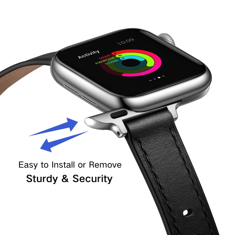 14mm Leather Watch Band For Apple Watch Ultra 49mm&Watch Ultra 2 49mm / Series 9&8&7 45mm / SE 3&SE 2&6&SE&5&4 44mm / 3&2&1 42mm(Black Silver Buckle) by bashfashion