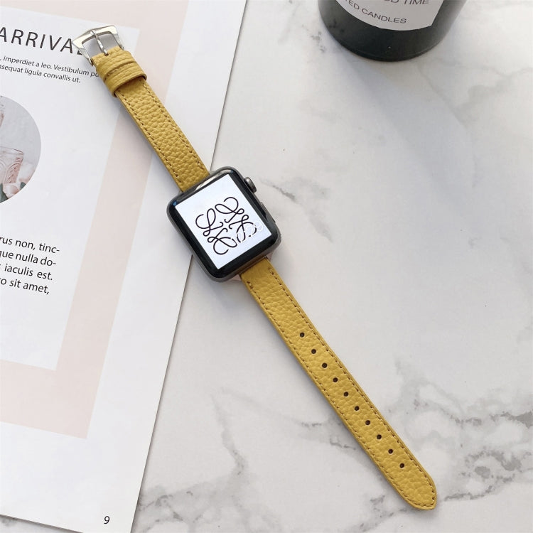 Litchi Texture Slimming Strap Watch Band For Apple Watch Series 9&8&7 41mm / SE 3&SE 2&6&SE&5&4 40mm / 3&2&1 38mm(Yellow) by bashfashion