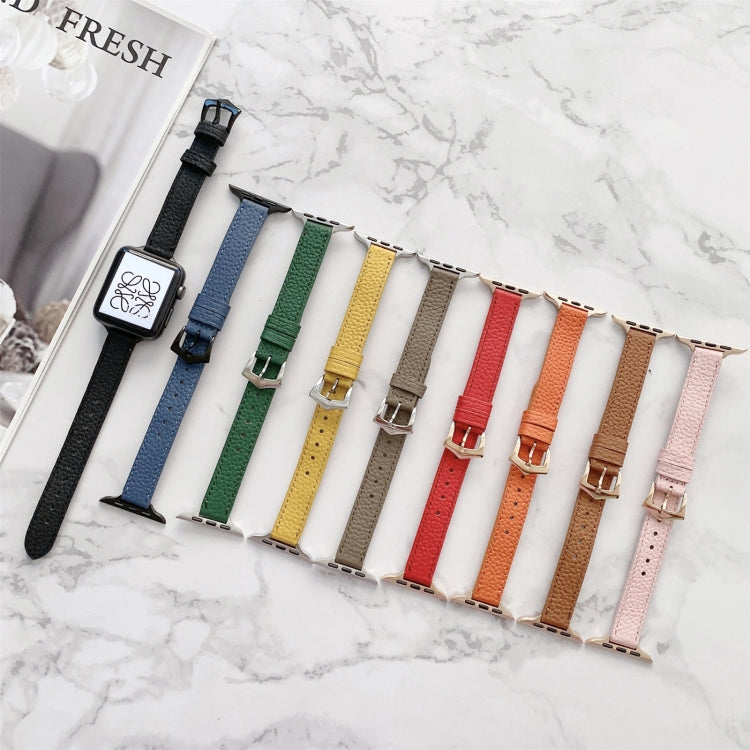 Litchi Texture Slimming Strap Watch Band For Apple Watch Series 9&8&7 41mm / SE 3&SE 2&6&SE&5&4 40mm / 3&2&1 38mm(Orange) by bashfashion