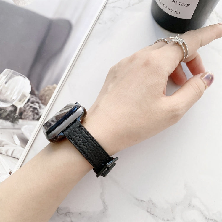 Litchi Texture Slimming Strap Watch Band For Apple Watch Series 9&8&7 41mm / SE 3&SE 2&6&SE&5&4 40mm / 3&2&1 38mm(Red) by bashfashion