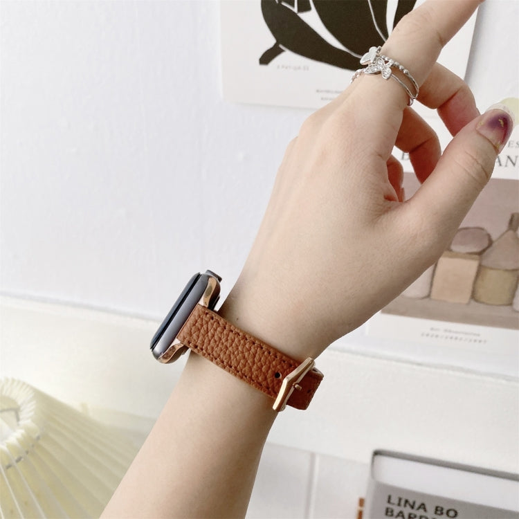 Litchi Texture Slimming Strap Watch Band For Apple Watch Series 9&8&7 41mm / SE 3&SE 2&6&SE&5&4 40mm / 3&2&1 38mm(Brown) by bashfashion