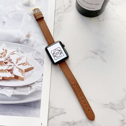 Litchi Texture Slimming Strap Watch Band For Apple Watch Ultra 49mm&Watch Ultra 2 49mm / Series 9&8&7 45mm / SE 3&SE 2&6&SE&5&4 44mm / 3&2&1 42mm(Brown) by bashfashion