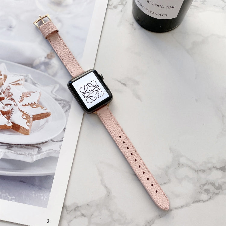 Litchi Texture Slimming Strap Watch Band For Apple Watch Ultra 49mm&Watch Ultra 2 49mm / Series 9&8&7 45mm / SE 3&SE 2&6&SE&5&4 44mm / 3&2&1 42mm(Pink) by bashfashion