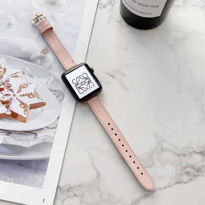 Litchi Texture Slimming Strap Watch Band For Apple Watch Ultra 49mm&Watch Ultra 2 49mm / Series 9&8&7 45mm / SE 3&SE 2&6&SE&5&4 44mm / 3&2&1 42mm(Pink) by bashfashion