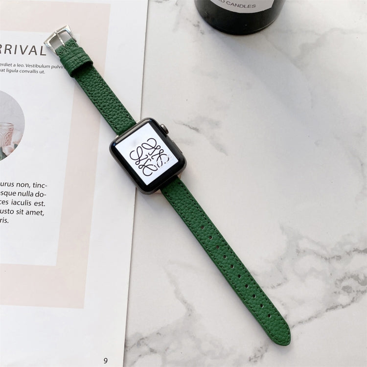Litchi Texture Slimming Strap Watch Band For Apple Watch Ultra 49mm&Watch Ultra 2 49mm / Series 9&8&7 45mm / SE 3&SE 2&6&SE&5&4 44mm / 3&2&1 42mm(Green) by bashfashion