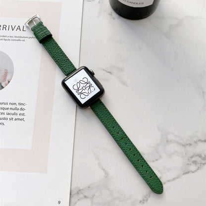 Litchi Texture Slimming Strap Watch Band For Apple Watch Ultra 49mm&Watch Ultra 2 49mm / Series 9&8&7 45mm / SE 3&SE 2&6&SE&5&4 44mm / 3&2&1 42mm(Green) by bashfashion