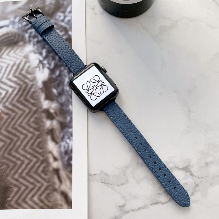 Litchi Texture Slimming Strap Watch Band For Apple Watch Ultra 49mm&Watch Ultra 2 49mm / Series 9&8&7 45mm / SE 3&SE 2&6&SE&5&4 44mm / 3&2&1 42mm(Blue) by bashfashion