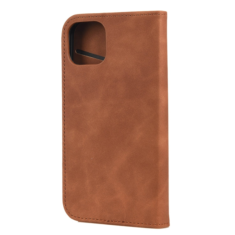 For iPhone 13 Skin Feel Splicing Leather Phone Case(Brown) by bashfashion