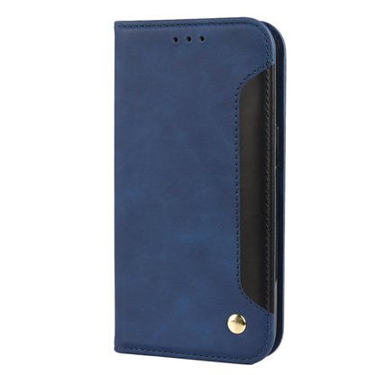 For iPhone 13 Skin Feel Splicing Leather Phone Case(Blue) by bashfashion