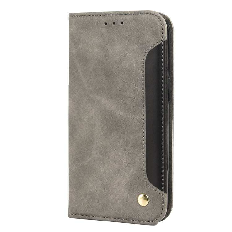 For iPhone 13 Skin Feel Splicing Leather Phone Case(Grey) by bashfashion