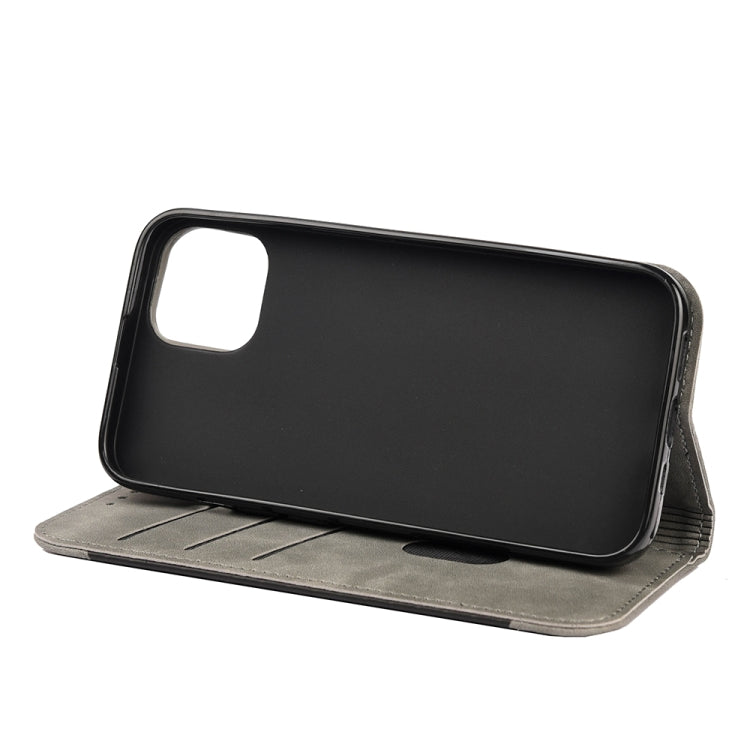 For iPhone 13 Skin Feel Splicing Leather Phone Case(Grey) by bashfashion