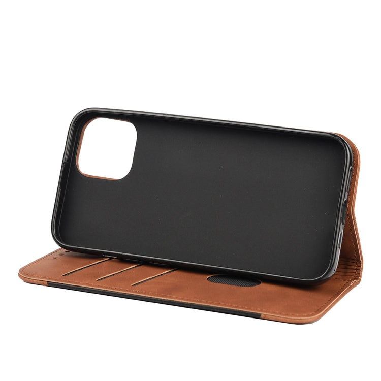 For iPhone 12 Pro Max Skin Feel Splicing Leather Phone Case(Brown) by bashfashion