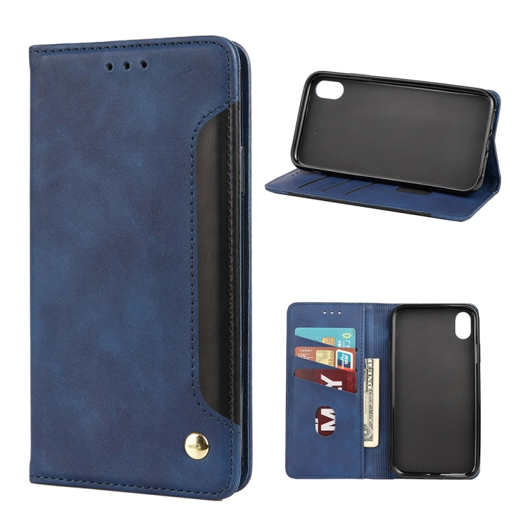 For iPhone XS Max Skin Feel Splicing Leather Phone Case(Blue) by bashfashion