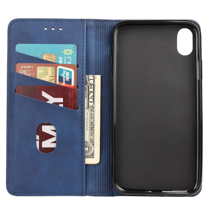 For iPhone XS Max Skin Feel Splicing Leather Phone Case(Blue) by bashfashion