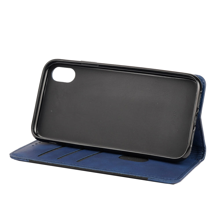 For iPhone X / XS Skin Feel Splicing Leather Phone Case(Blue) by bashfashion