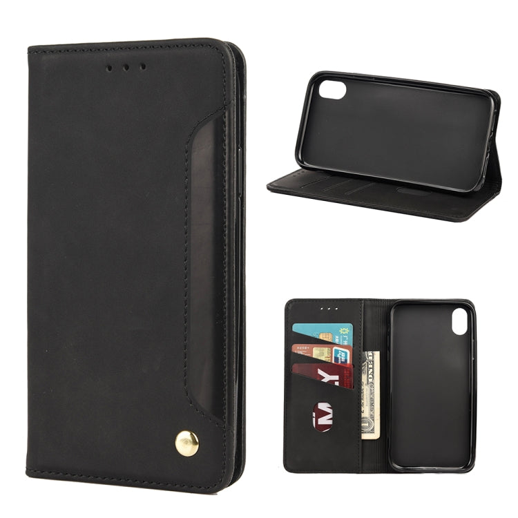 For iPhone XR Skin Feel Splicing Leather Phone Case(Black) by bashfashion
