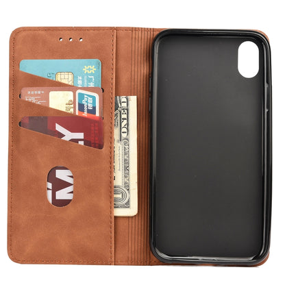 For iPhone XR Skin Feel Splicing Leather Phone Case(Brown) by bashfashion