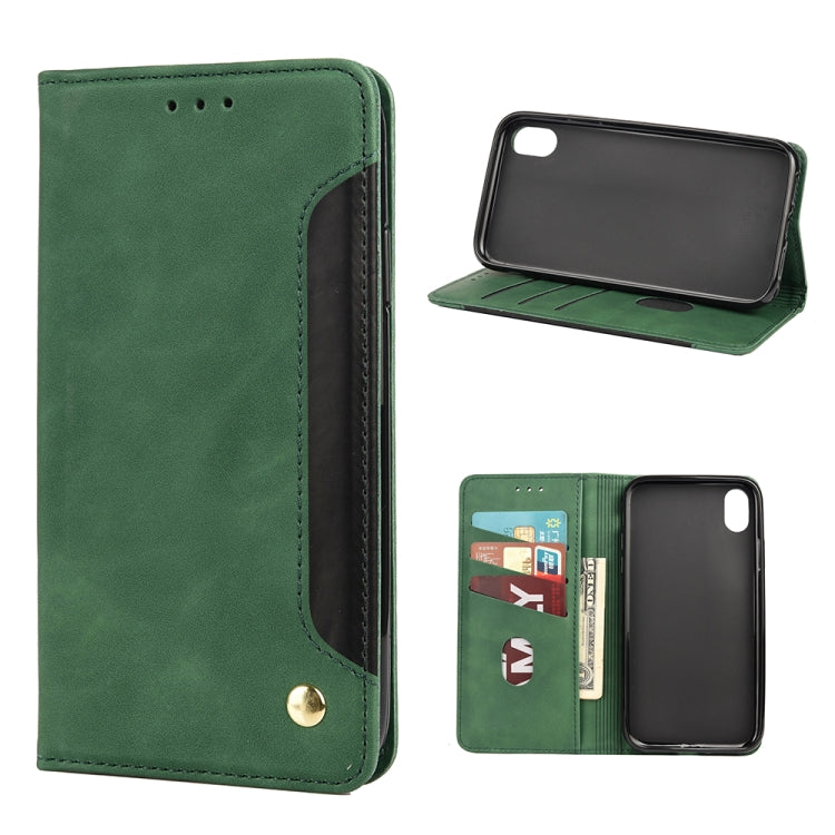 For iPhone XR Skin Feel Splicing Leather Phone Case(Green) by bashfashion
