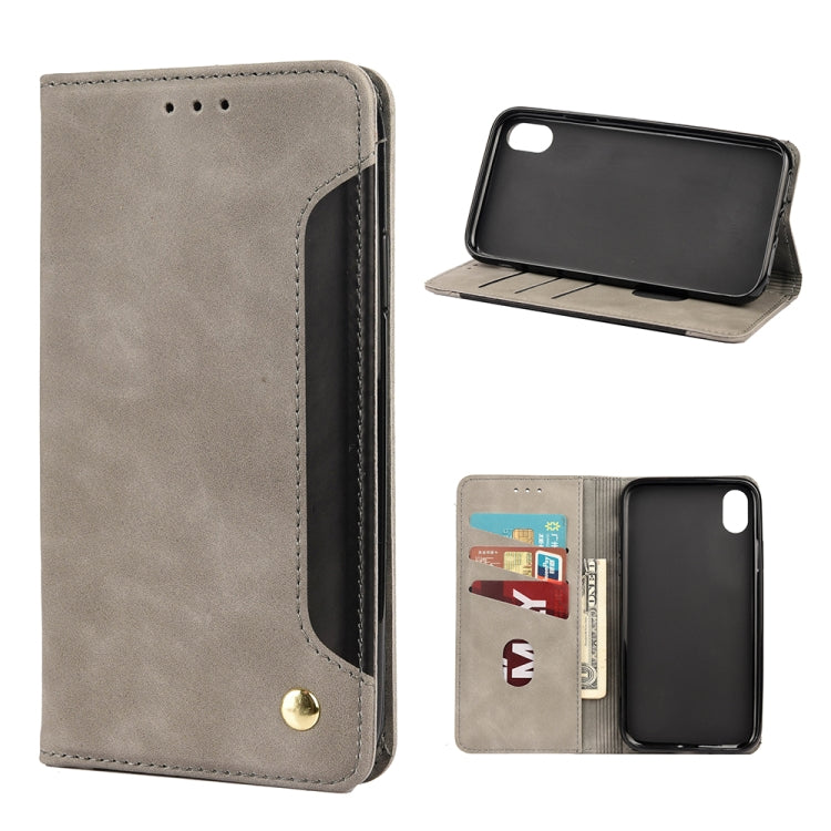 For iPhone XR Skin Feel Splicing Leather Phone Case(Grey) by bashfashion