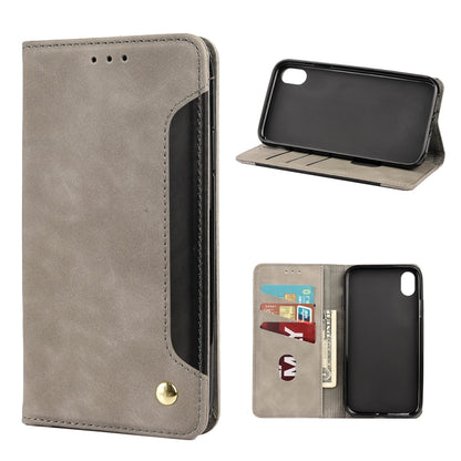 For iPhone XR Skin Feel Splicing Leather Phone Case(Grey) by bashfashion