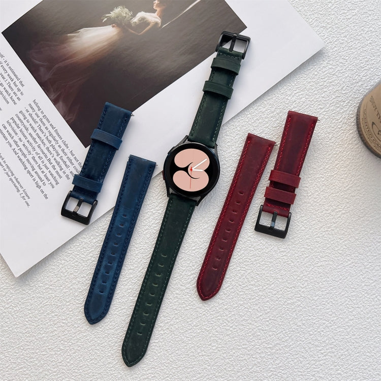 22mm Crazy Horse Texture Frosted Leather Strap Watch Band(Khaki) by bashfashion