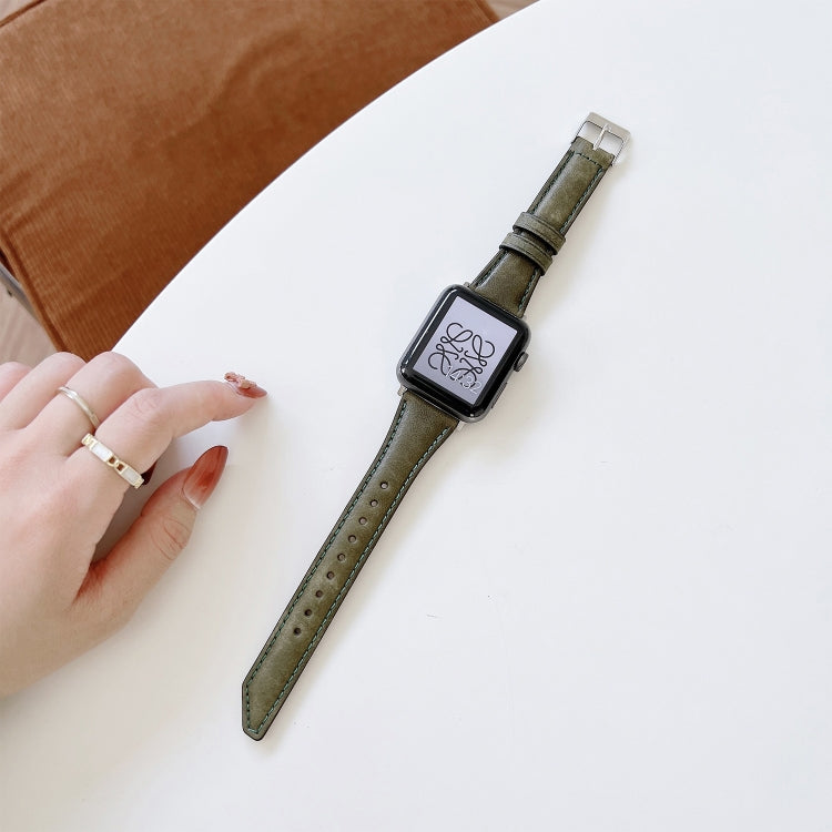 Knife Tail Shaped Cowhide Watch Band For Apple Watch Ultra 49mm&Watch Ultra 2 49mm / Series 9&8&7 45mm / SE 3&SE 2&6&SE&5&4 44mm / 3&2&1 42mm(Green) by bashfashion
