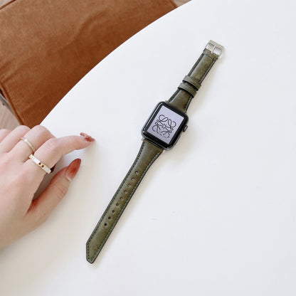 Knife Tail Shaped Cowhide Watch Band For Apple Watch Ultra 49mm&Watch Ultra 2 49mm / Series 9&8&7 45mm / SE 3&SE 2&6&SE&5&4 44mm / 3&2&1 42mm(Green) by bashfashion