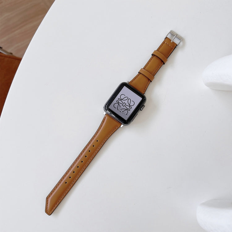 Knife Tail Shaped Cowhide Watch Band For Apple Watch Ultra 49mm&Watch Ultra 2 49mm / Series 9&8&7 45mm / SE 3&SE 2&6&SE&5&4 44mm / 3&2&1 42mm(Brown) by bashfashion