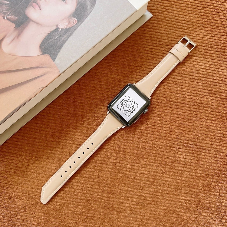 Knife Tail Shaped Cowhide Watch Band For Apple Watch Ultra 49mm&Watch Ultra 2 49mm / Series 9&8&7 45mm / SE 3&SE 2&6&SE&5&4 44mm / 3&2&1 42mm(Gold) by bashfashion