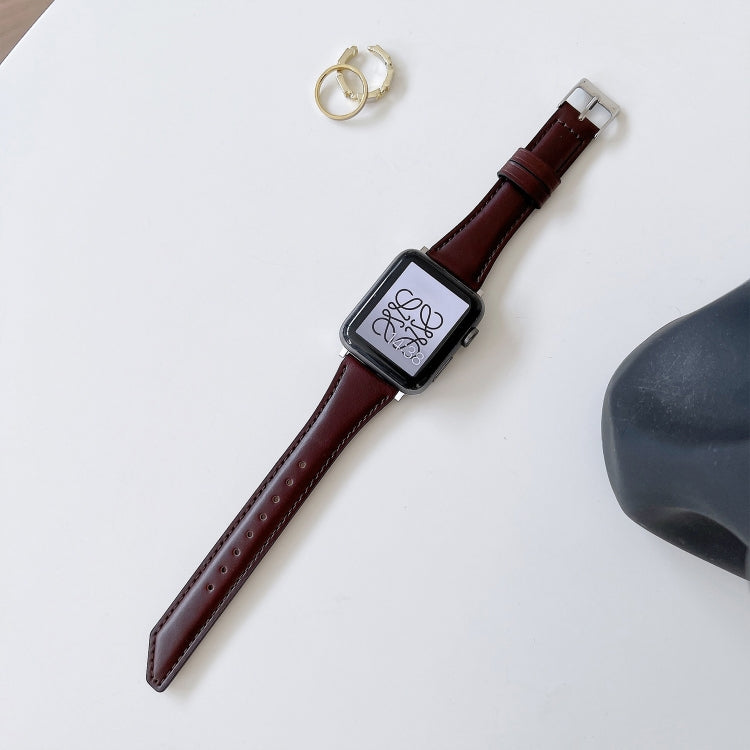Knife Tail Shaped Cowhide Watch Band For Apple Watch Ultra 49mm&Watch Ultra 2 49mm / Series 9&8&7 45mm / SE 3&SE 2&6&SE&5&4 44mm / 3&2&1 42mm(Black Brown) by bashfashion