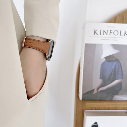 Knife Tail Shaped Cowhide Watch Band For Apple Watch Ultra 49mm&Watch Ultra 2 49mm / Series 9&8&7 45mm / SE 3&SE 2&6&SE&5&4 44mm / 3&2&1 42mm(Grey) by bashfashion