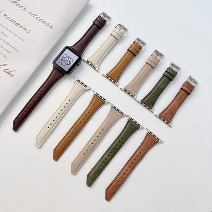 Knife Tail Shaped Cowhide Watch Band For Apple Watch Series 9&8&7 41mm / SE 3&SE 2&6&SE&5&4 40mm / 3&2&1 38mm(Black Brown) by bashfashion
