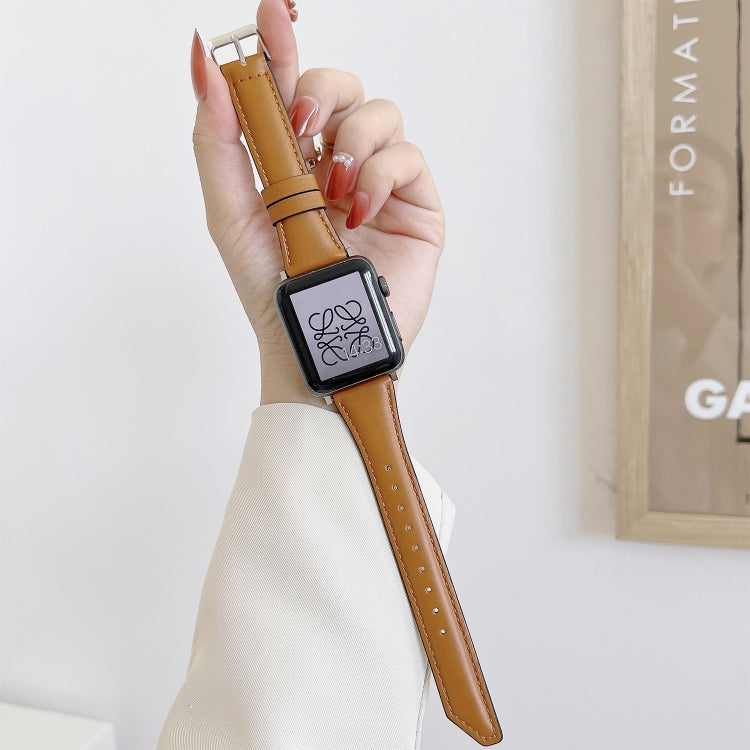 Knife Tail Shaped Cowhide Watch Band For Apple Watch Series 9&8&7 41mm / SE 3&SE 2&6&SE&5&4 40mm / 3&2&1 38mm(Coffee) by bashfashion