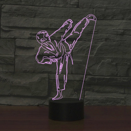 Black Base Creative 3D LED Decorative Night Light, Rechargeable with Touch Button, Pattern:Karate by bashfashion