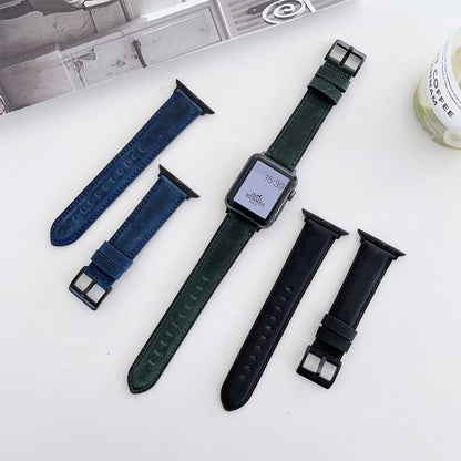 Crazy Horse Texture Matte Watch Band For Apple Watch Ultra 49mm&Watch Ultra 2 49mm / Series 9&8&7 45mm / SE 3&SE 2&6&SE&5&4 44mm / 3&2&1 42mm(Green) by bashfashion